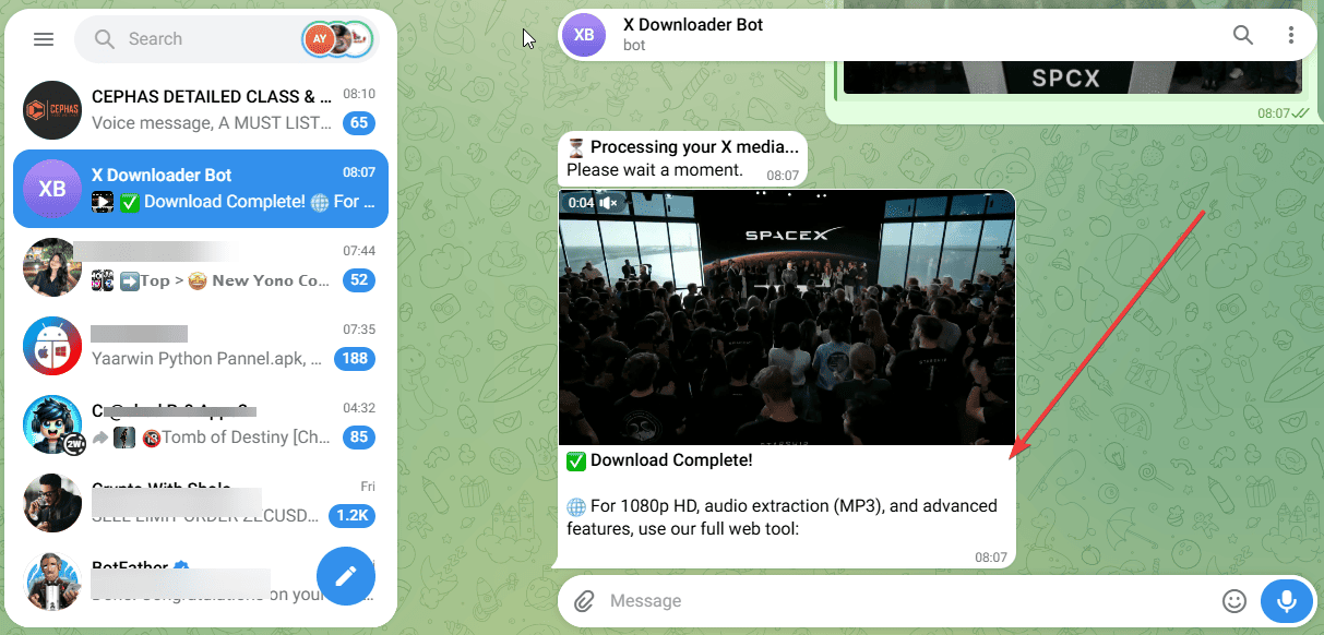 Saving X media from the chatbot